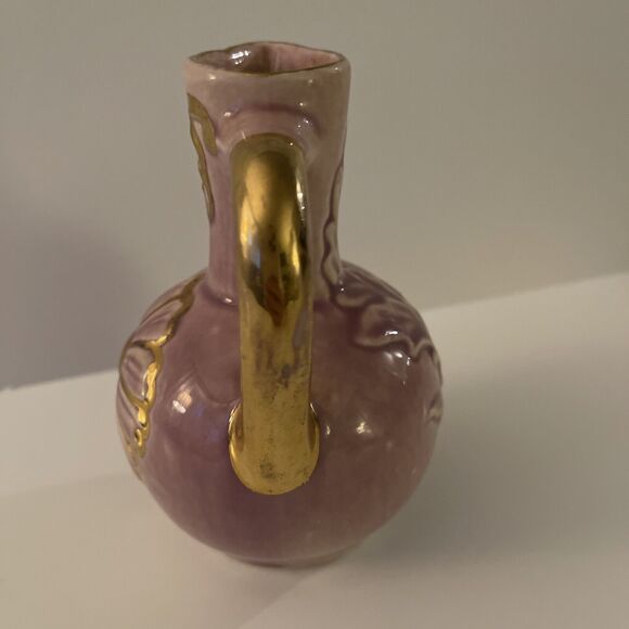 Vintage Ceramic Rose Pink Gold Daisy Small Pitcher - Picture 3 of 5